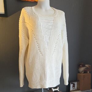 Rachel Roy Cream Knit Cotton Blend Pull Over Sweater